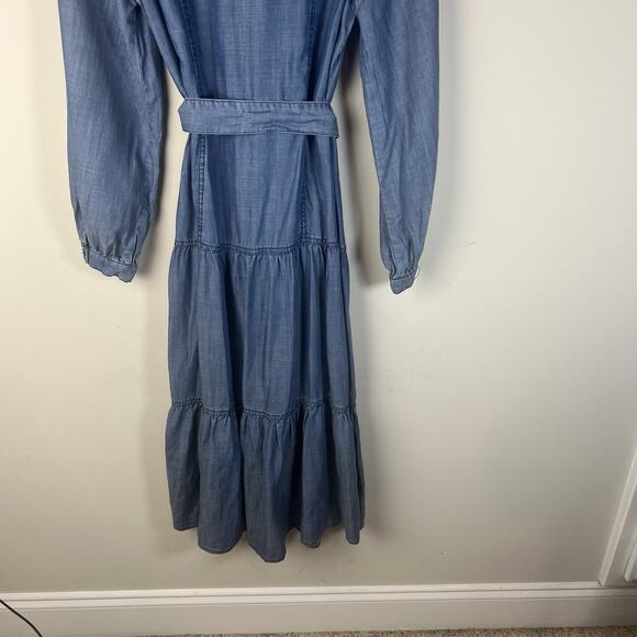 Current Air Anthropologie MIDI Dress Chambray Tired Collared Belted Boho M - Picture 8 of 10